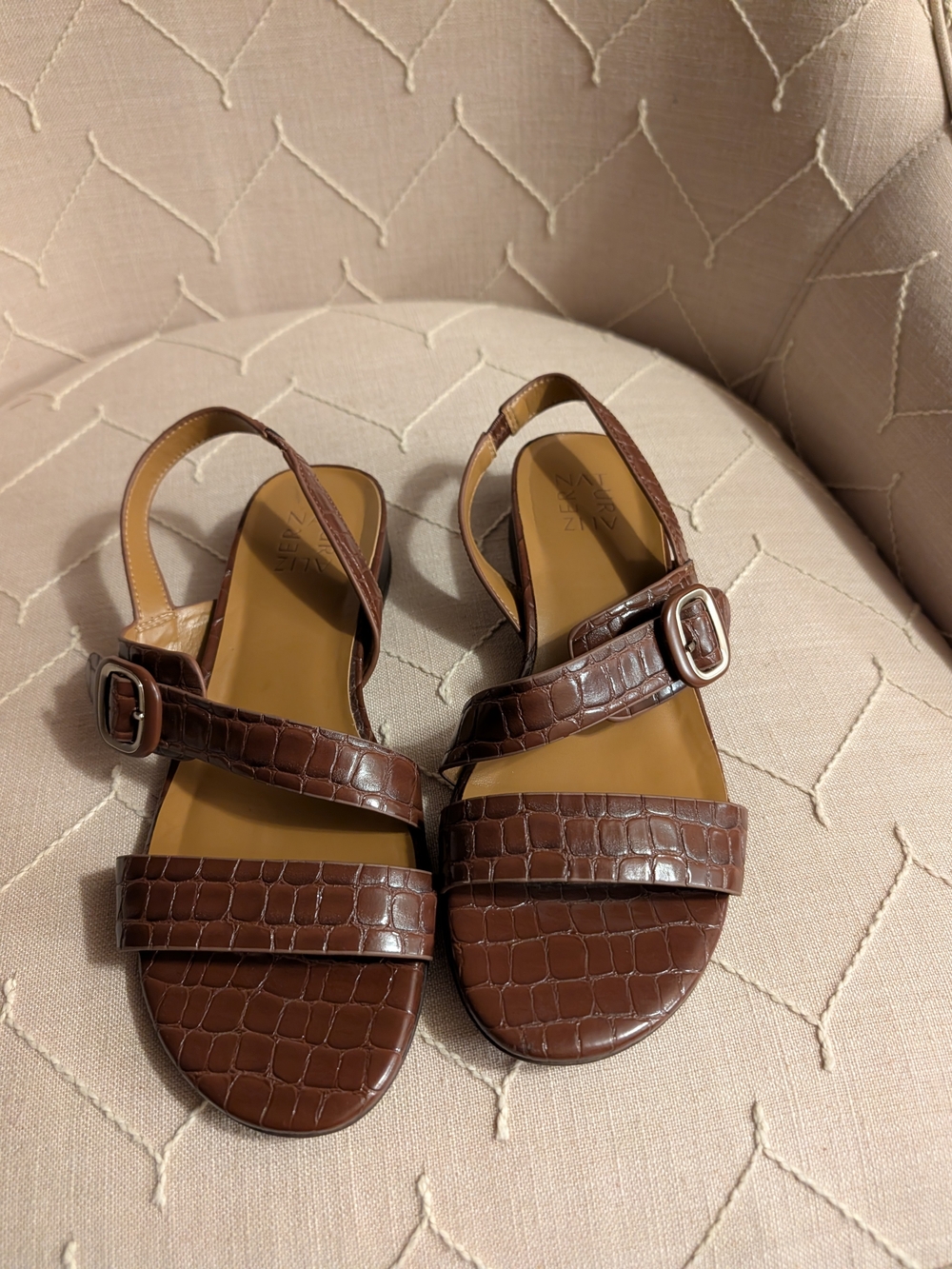 Naturalizer Brown Croc-Embossed Slingback Sandals with Buckle